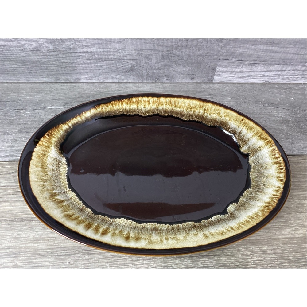 Pfaltzgraff Serving Platter Unisex 14"‎ Brown Good Drip Glaze Oval Stoneware